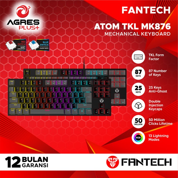 FANTECH ATOM MK876 RGB Gaming Mechanical Keyboard TenKeyless MK-876