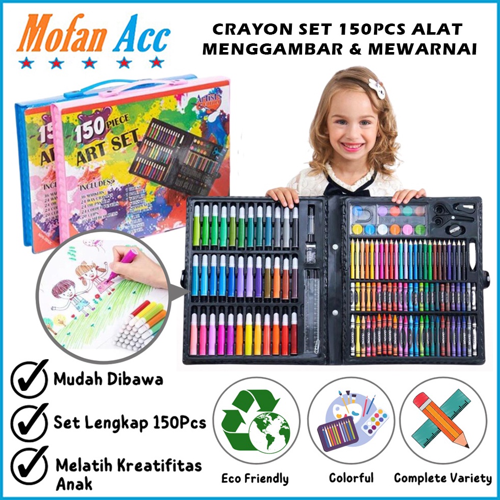 

9.9 Promo Brand Crayon Set 150pcs / Alat Menggambar Mewarnai Dan Melukis Isi 150 pcs Untuk Anak-Anak / Kit Art Supplies Painting Set For Children / Krayon Hadiah Kado Ulang Tahun Birthday Gift Water Colors Pensil Warna Pencil Colours Coloring Set Gambar L