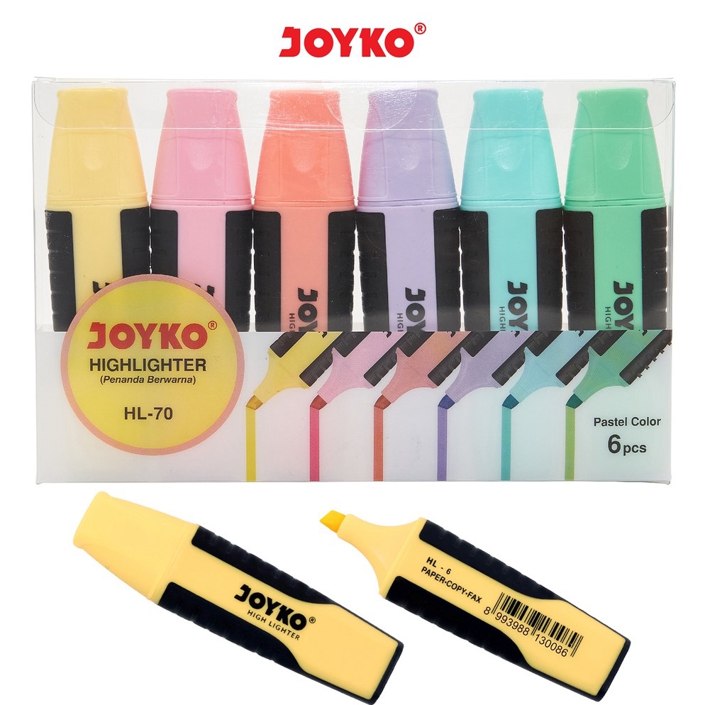 

11.11 Promo Brand Highlighter Penanda Berwarna Joyko HL-70 Pastel Color 1 Set 6 Pcs