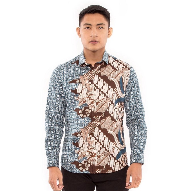 Promo Moc Kemeja Batik Lengan Panjang Pria Slim Fit Walik-Blue