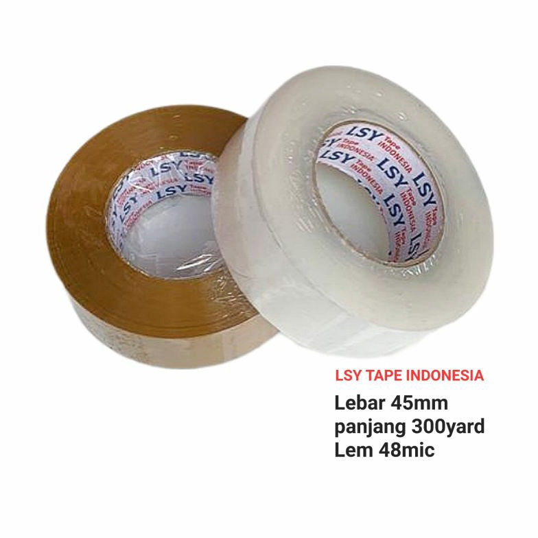 

(Terbaik) lakban bening / coklat 45mm x 300yard full (super lengket) LSY TAPE INDONESIA