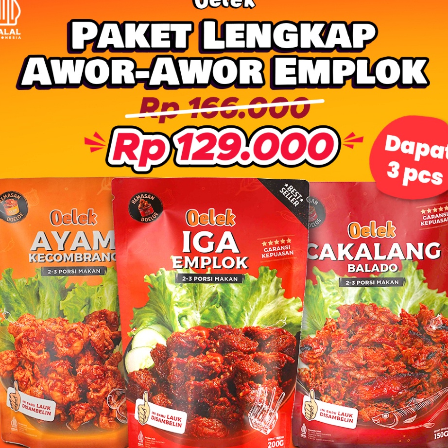 

ZKGN7736 TERMURAH Paket Awor-Awor Emplok / Iga Mercon / Iga Sambal / Oseng Iga / Cakalang Balado / Ayam Kecombrang