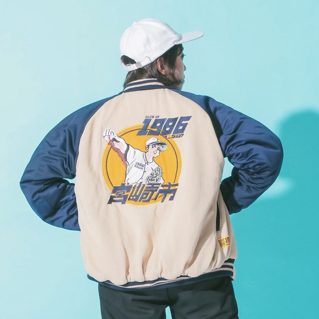 Pilih Ini CLUB OF 1986 MIYAZAKI JAPAN BASEBALL VINTAGE JACKET / Jaket Varsity Softball Jepang Biru N