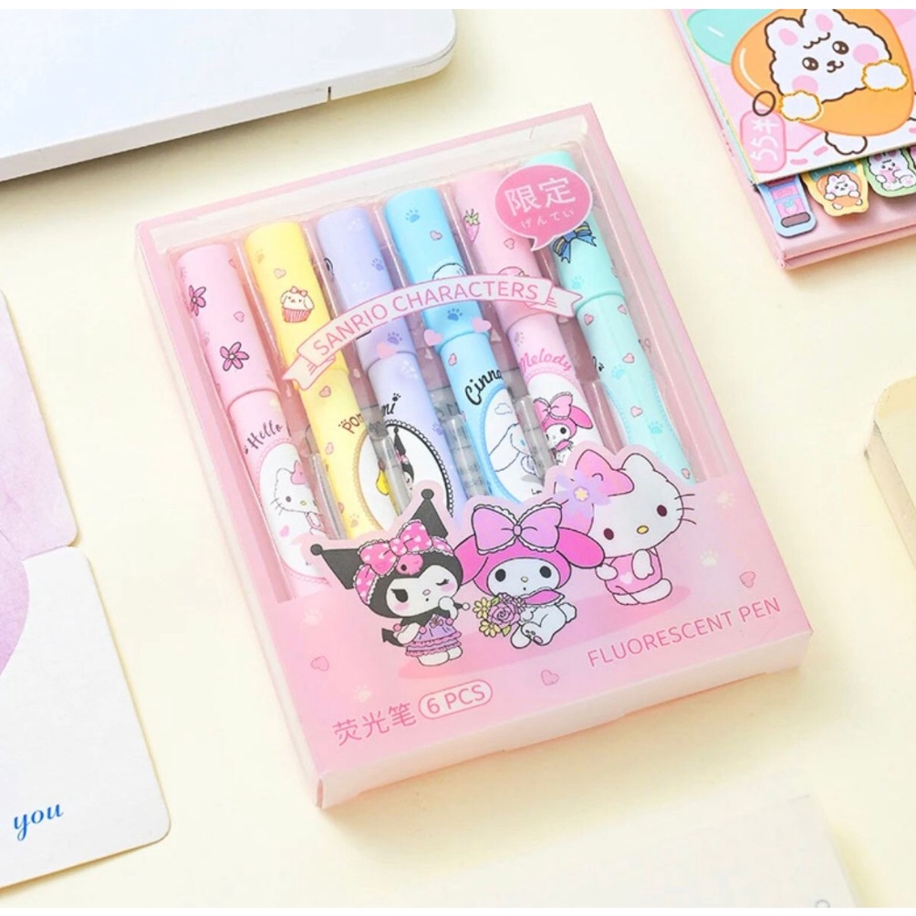 

5.5 MALL Highlighter Stabilo 6in1 Sanrio Spidol Warna Warni Jurnal Diary