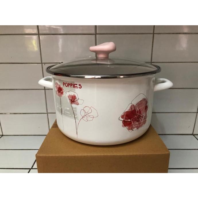 ```````] PANCI ENAMEL CANTIIK KUALITAS EKSPOR KEDAWUNG FT 20 CM POPPIES & TUTUP