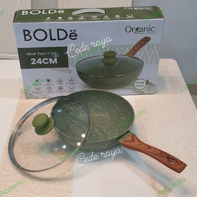 ] wok pan bolde organic green 24 cm + tutup kaca