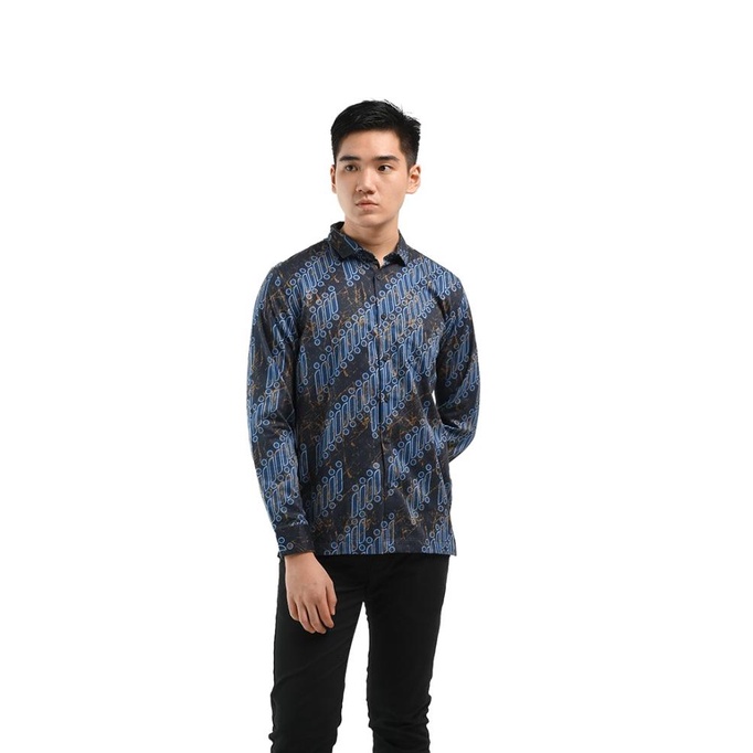 MANZONE Kemeja Batik Pria Lengan Panjang MODERN FIT Abyas 3-Blue