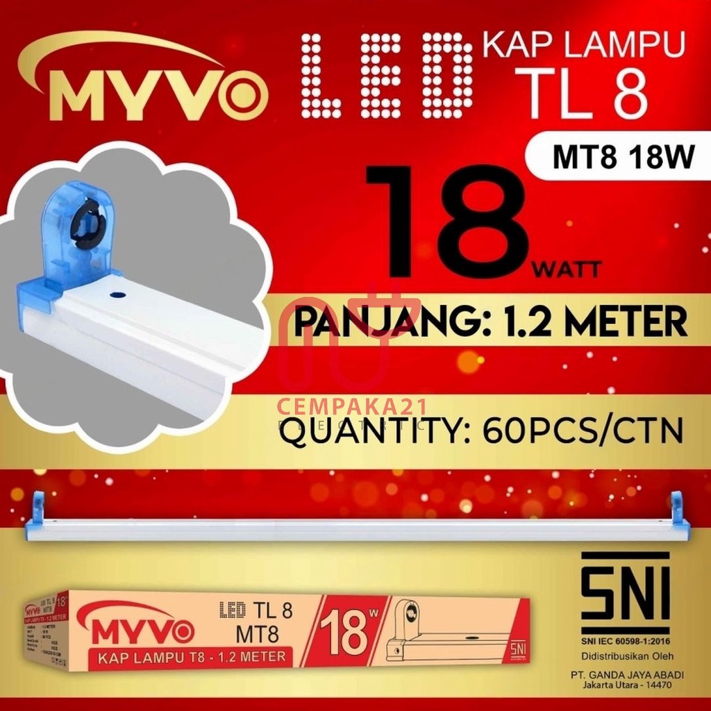 Myvo Led Lampu Panjang T8 TL8 9W 18W Kap / Tidak pakai Kap