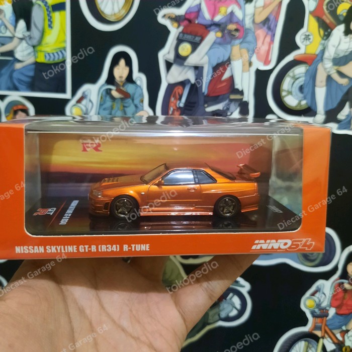 ✅COD Inno64 Nissan Skyline Gtr R34 R Tune Orange 1:64 Scale Diecast Berkualitas