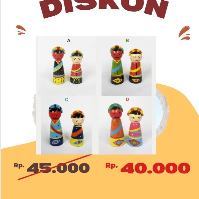 Mainan boneka ondel ondel kecil/mini spasang diam 2cm