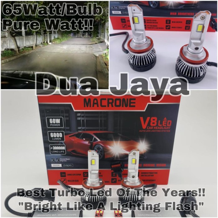 [Baru] Lampu Mobil - Turbo Led Macrone V8 Single H11 H8 H16 6000K Macrone Terbaru