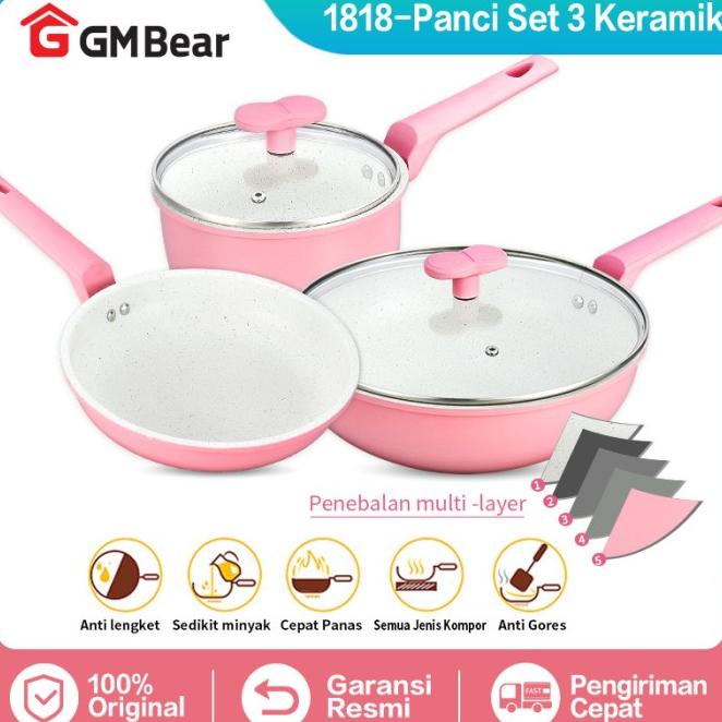 Gm Bear Panci Set Keramik 1818 - Luversa Panci Ceramic Set 3Pcs