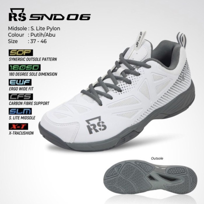✨Ori Sepatu Badminton Rs Snd 06 - Rs Snd 6 Putih Abu Original Terbatas