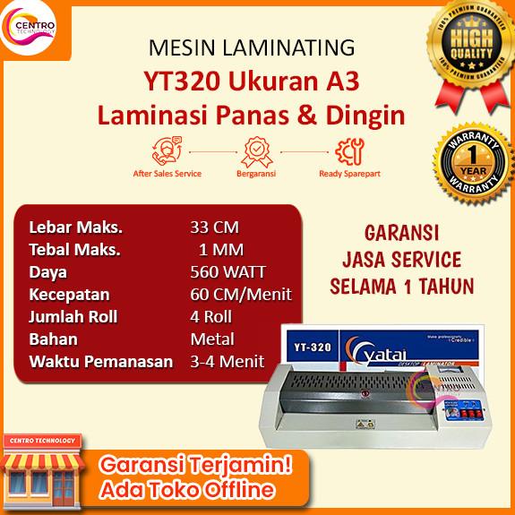 

Mesin Laminating A3 Merk Yatai Yt-320 (4 Roll Element Panas Stabil)