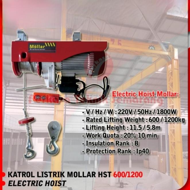 Electric Hoist Mollar Hst300/600 Katrol Listrik 600Kg Elektrik