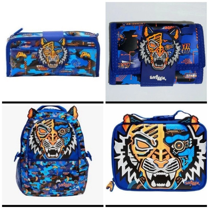 

✨Sale Smiggle Tiger Blue Set Backpack Wallet Pencil Case Lunch Bag/Kado Berkualitas