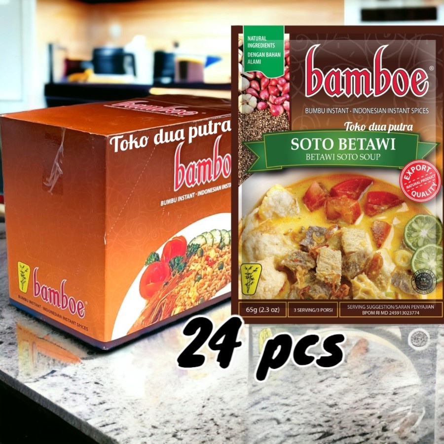 

Bamboe Bumbu Soto betawi 65 gr X 24 pcs / bumbu bamboe soto betawi 1 box isi 24 pcs