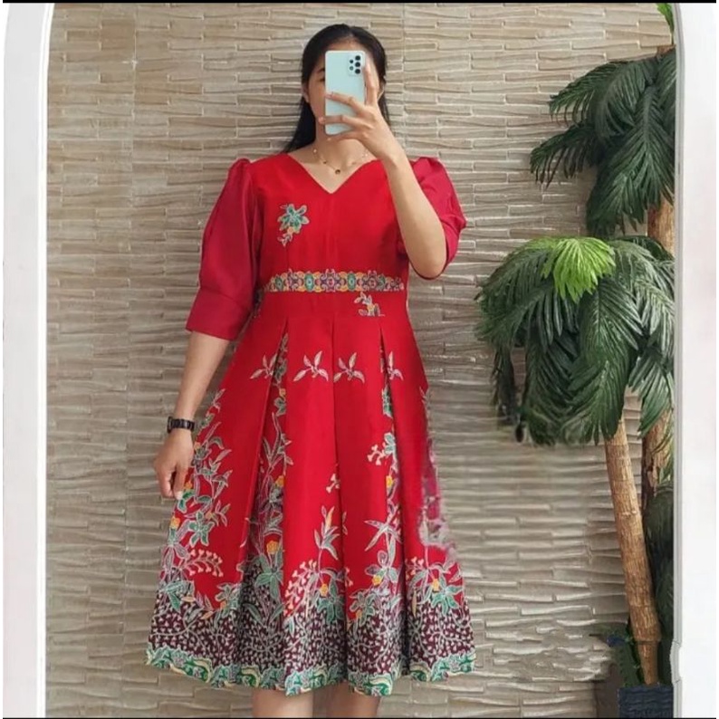 Dress batik wanita bahan halus premium baju seragam batik kerja