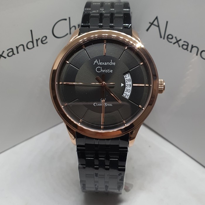✅Termurah Alexandre Christie Classic Stell Ac8678/8678 Hitam Rose Gold  Pria  Berkualitas