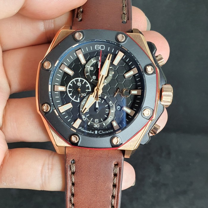 ✅Sale Alexandre Christie Ac9601Mc/9601Mc Rose Gold Leather Pria  Terbaru