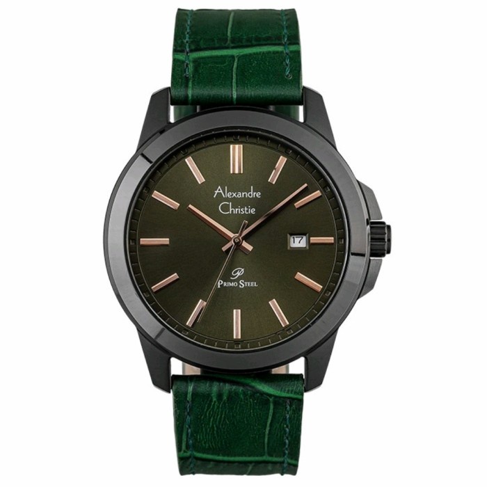 ✅New Ori Alexander Christie 1017Md Green Leather Strap Men'S Watch Bisa Gojek