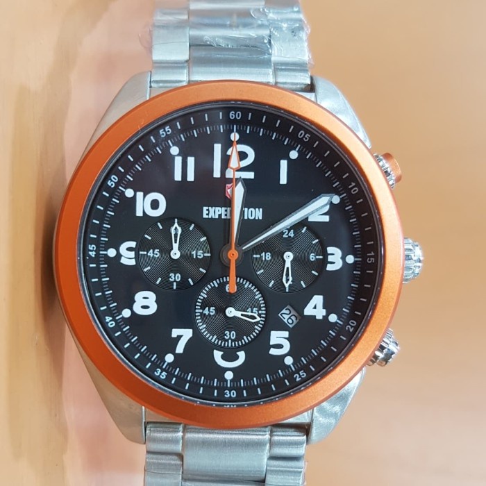 ✅Termurah Expedition E6653M Chronograph Black Dial Orange Bezel Men'S Watch Terbatas