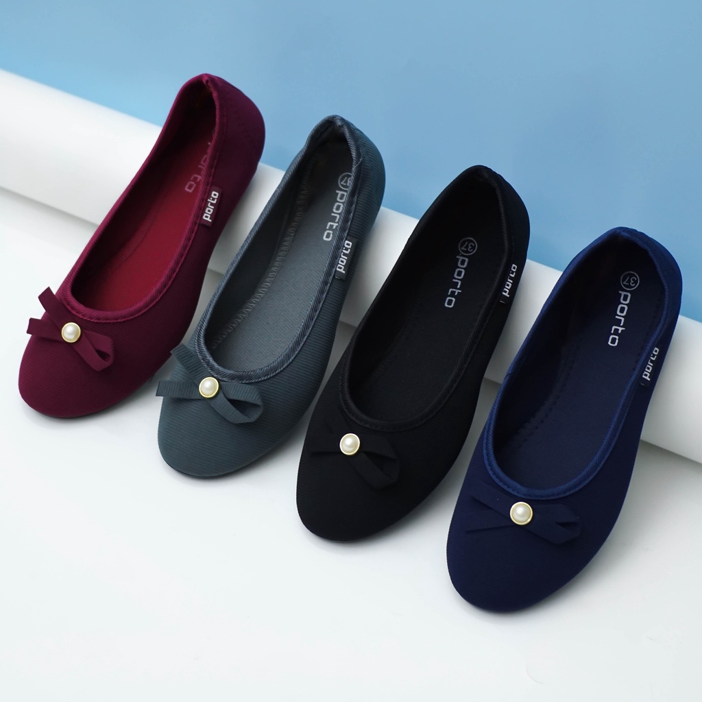 Porto BA201L - Sepatu Kerja Wanita Flatshoes Balet Kain Nyaman Empuk  Original