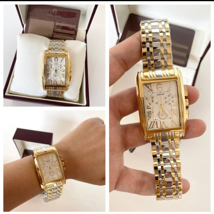 ✅New Ori Aigner Watch A24114H Two Tone Silver Gold Diskon