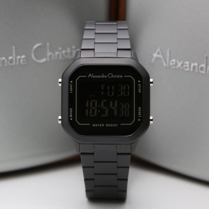 ✅Baru Alexandre Christie Ac 9226 Lh Pria/Wanita Digital Black Stainless Berkualitas