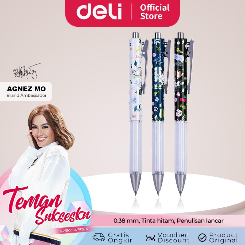 

Deli Pulpen Gel / Gel Pen 0.38 mm Alumunium Tinta Hitam A602