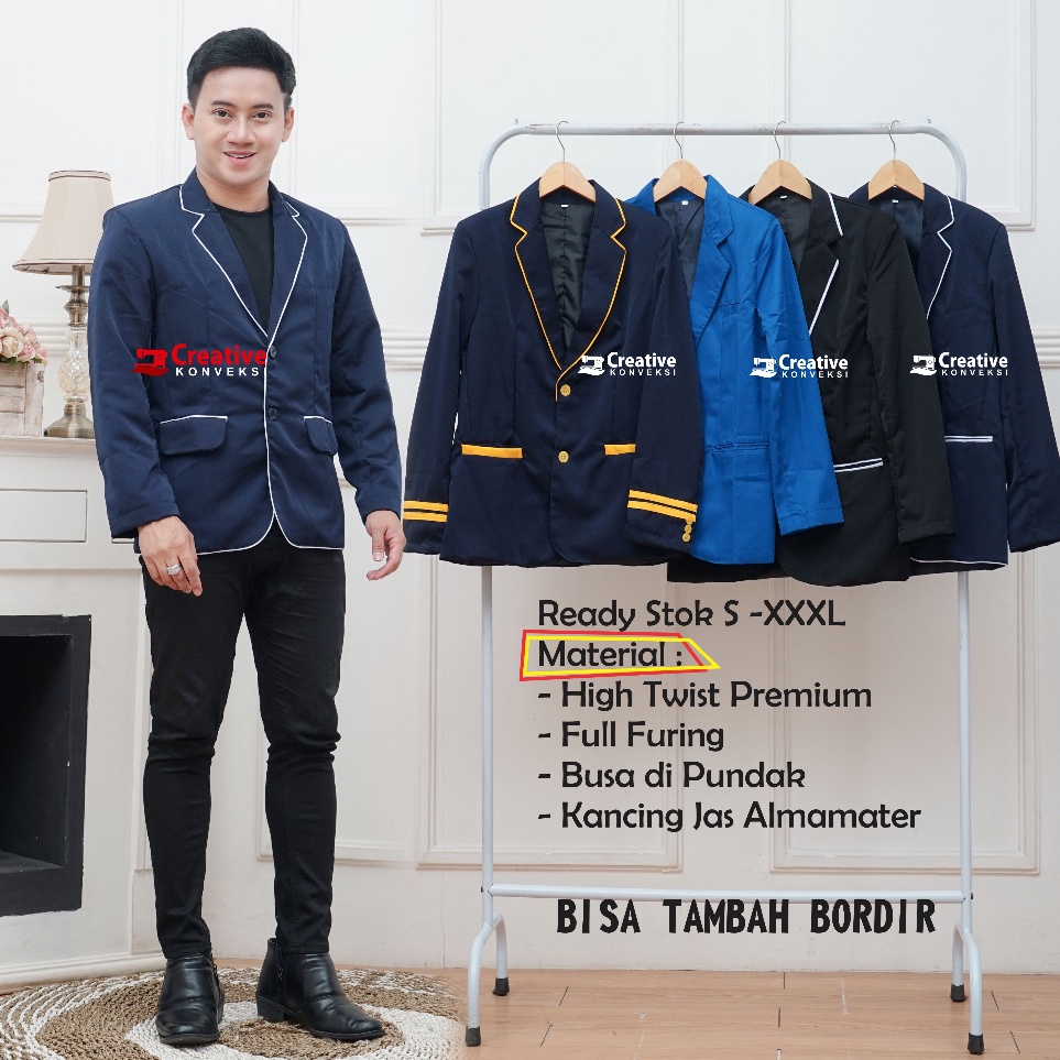 (26P✢✥ (BISA COD) BLAZER JAS KOREA NAVY LIS PUTIH JAS NIKAH WISUDA PENGANTIN PRIA SLIM FIT FORMAL - 