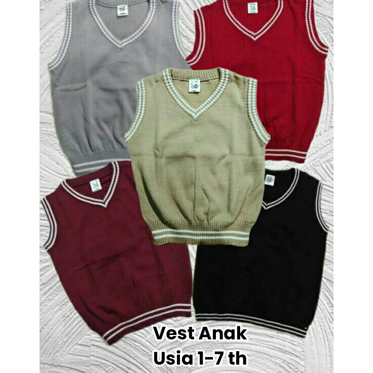 ☹lv7♢ Vest/rompi rajut seragam anak usia 1-10 tahun vneck A-48