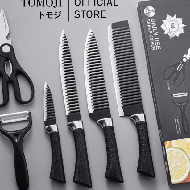 Tomoji Pisau Dapur Set - 6 pcs Kitchen Knife Set - Black Kitchen Knife Ⓜypf⋆