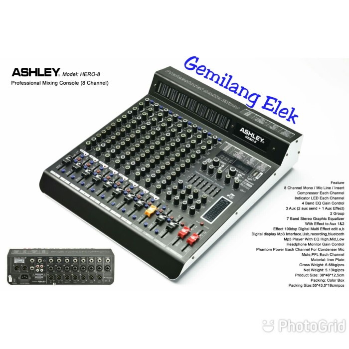 Mixer Ashley Hero 8 ( 8 Channel ) Original Garansi