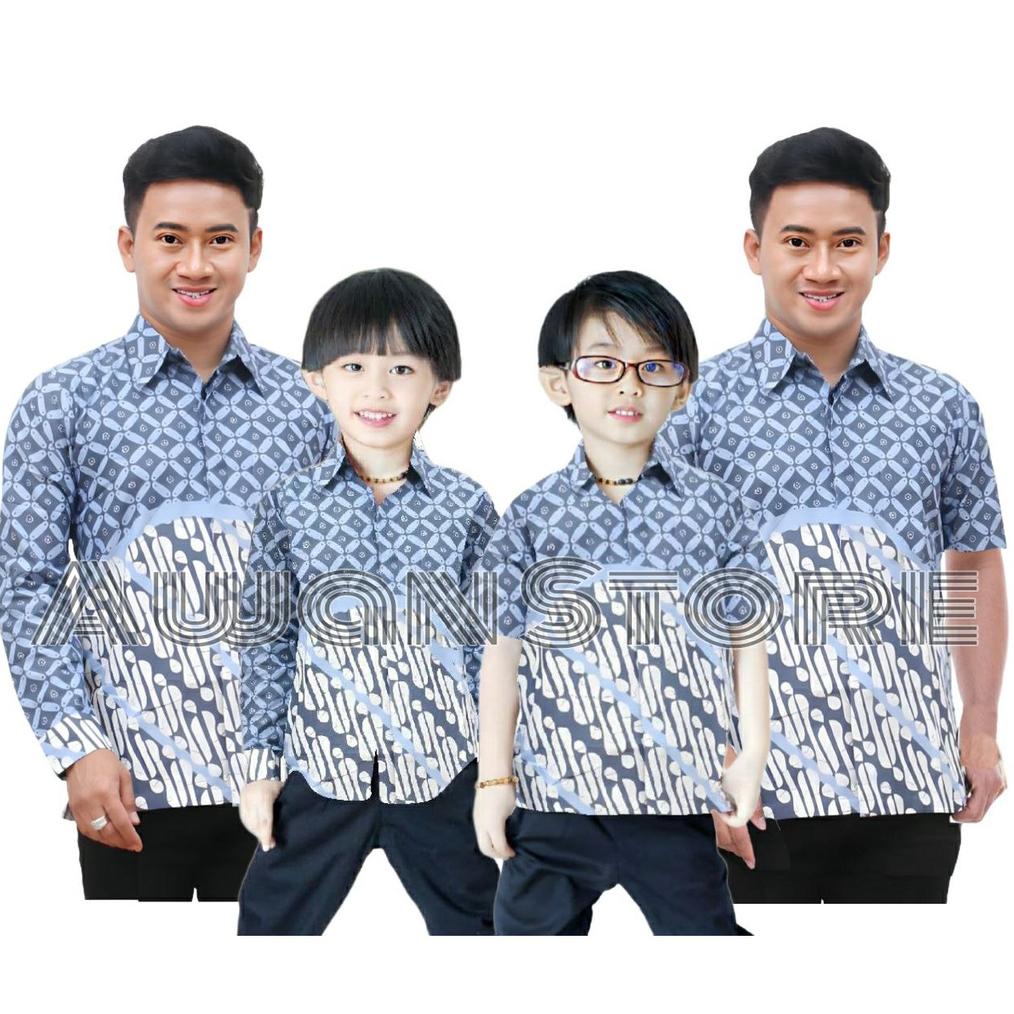 COD TERBARU COUPLE SWEET | BATIK KAWUNG BIRU | COUPLE BATIK AYAH DAN BATIK ANAK COWOK BATIK BIRU MUD