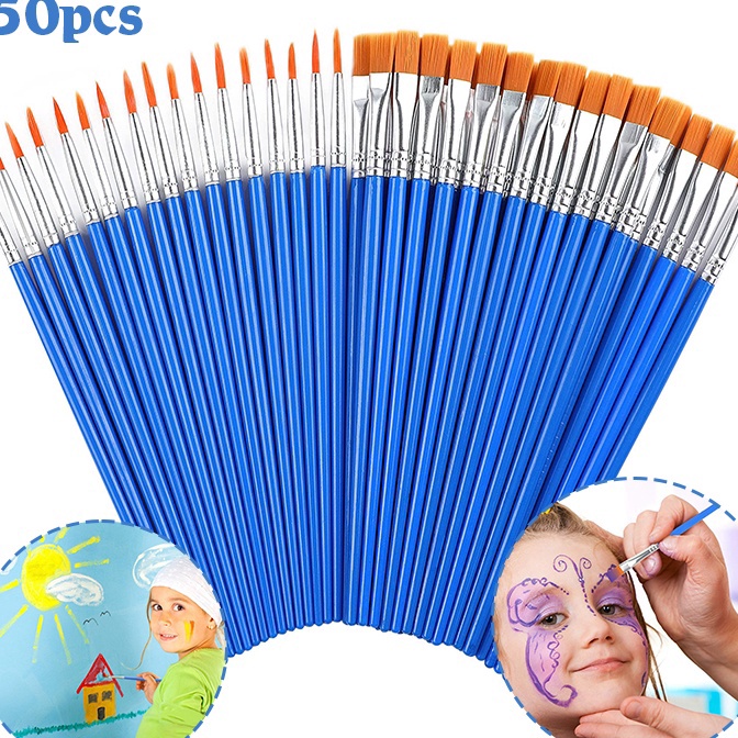 

[O12-✓) 50PCS Kuas Lukis Akrilik Bulu Nilon Cat Air / Minyak Set Paintbrush Ujung Pointed Dan Flat - Artist Paint Brush☑.!!