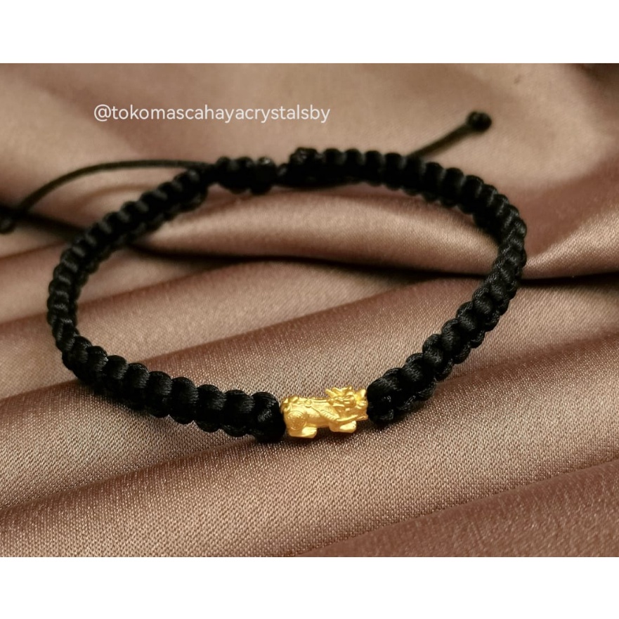 (F22✓] Gelang Charm Jilin / Pixiu / Naga Mini Emas kadar 24k HK Hongkong 999.9% 9999 & Gelang Tali S