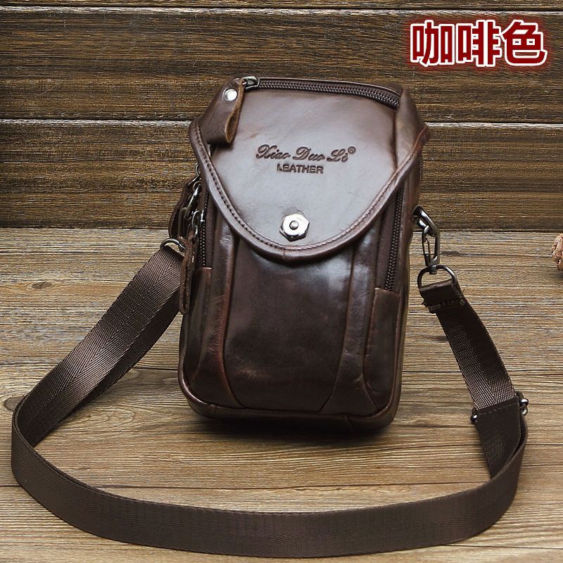 Tas Selempang Mini Kulit Asli RZ61744 Sling Bag Mini Pria Multifungsi Kulit Asli Dompet Kulit Asli S