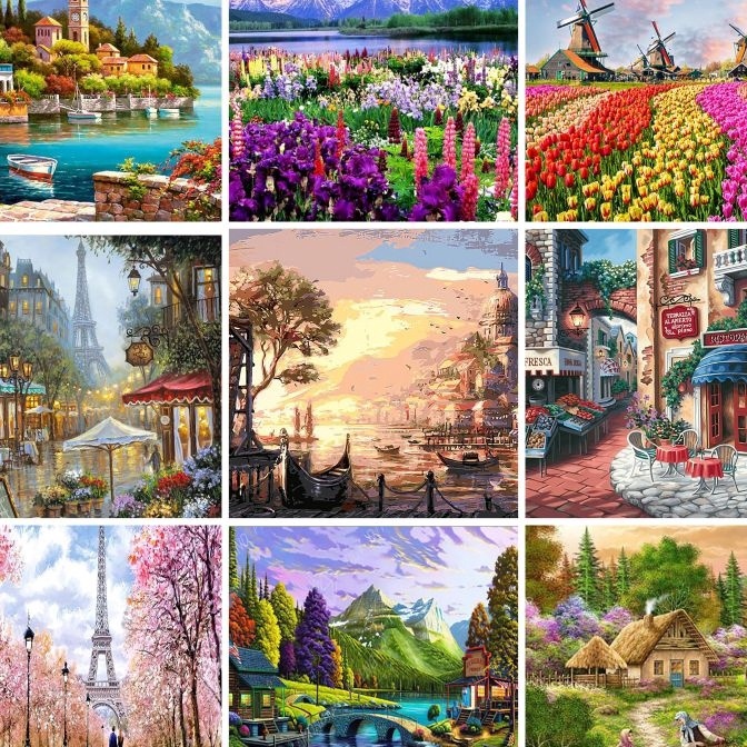 

(N38-❤> Canvas Paint By Number Kit Digital Oil Painting DIY Paint By Number♥.