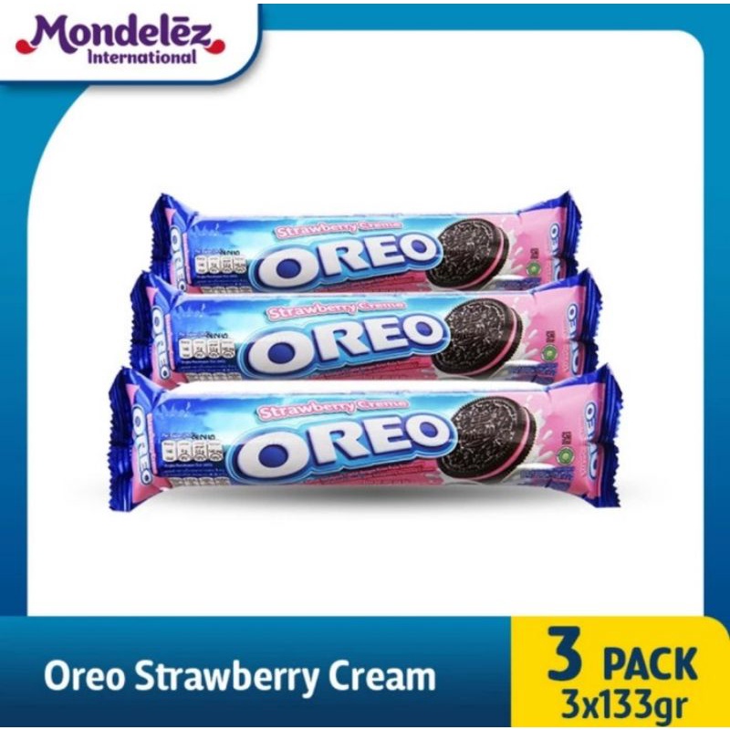 

Oreo Biskuit Krim Rasa Stroberi 133 gr Paket 3 Pc