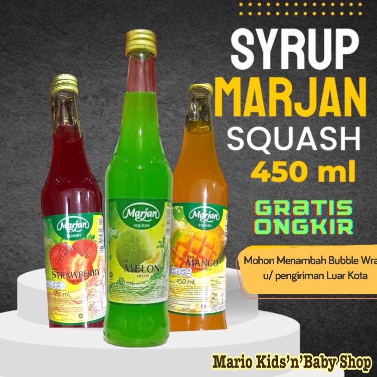 

PYNR8039 Sirup Marjan Squash 450ml lemon / Melon / Mango / Strawberry / Orange /Sirsak / Jambu / Nanas / Fruit Punch / Leci/Coco Pandan