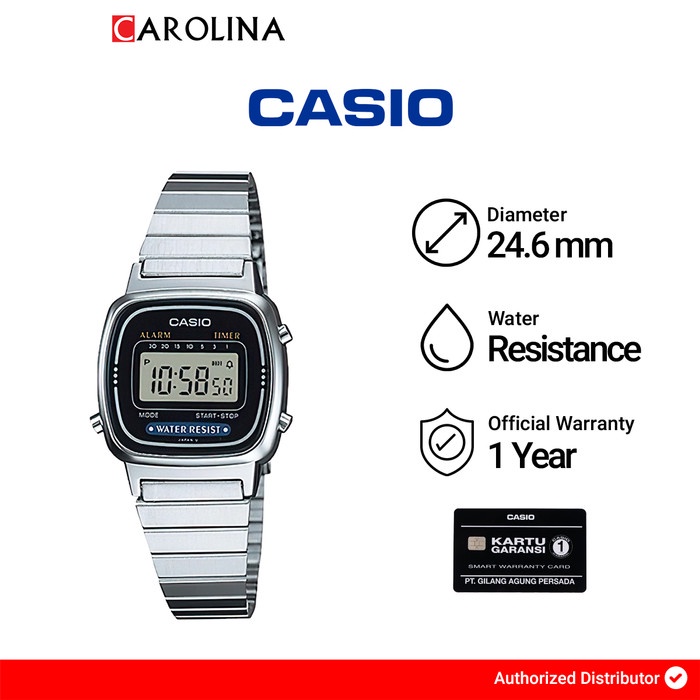 Jam Tangan Wanita Casio LA670WA-1D Digital Dial Stainless Steel Band