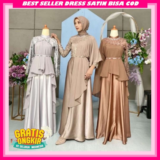 Baju Remaja Kekinian Korean Style Hijab Dreas Mengkilap Longdreas Dress Pesta Wanita Elegan Party Dr