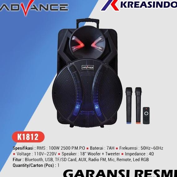 ADVANCE K1812 K-1812 Speaker Meating Portable Bluetooth 2 mic 18 inch