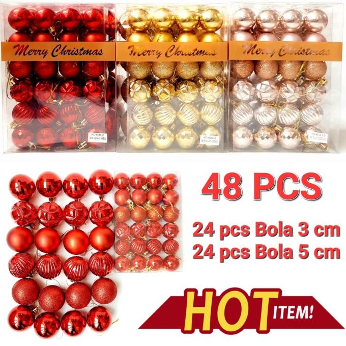 

Best Seller Paket Bola 48 Pcs Murah Bola Premium Motif Pinus Dekorasi Pohon Natal Pengiriman Cepat