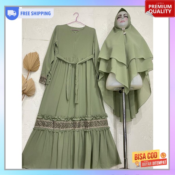 Set Gamis Satu Set Gamus Elegan Polos Remaja Dress Pesta Kondangan Dres Korea Style 1 Gamid Kerudung