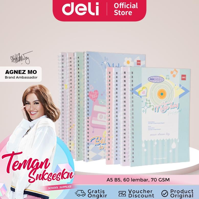 

[DELI X AGNEZ MO] Deli Spiral Notebook / Buku Tulis / Buku Catatan Jilid Spiral A5 B5 60 Lembar EN03X