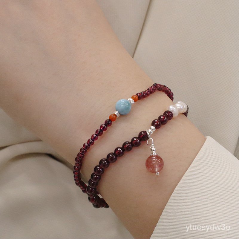 Gelang Batu Mutiara Pola Laut Garnet Alami Perak Murni Kualitas Tinggi Sederhana Desain Asli Baru Gr