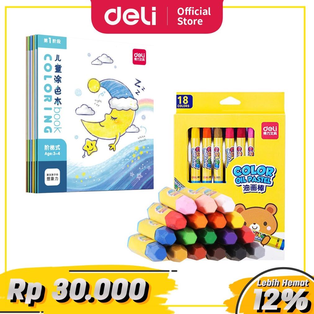Deli Back To School Set 6 - Buku Mewarnai Anak-anak + Krayon 12/18 Warna Alat Tulis Sekolah