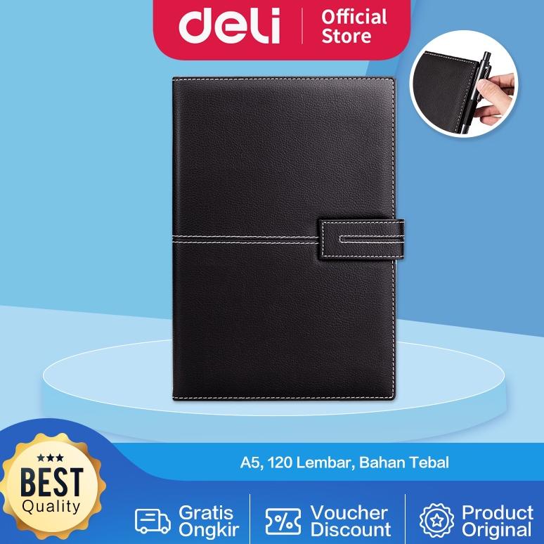 

Deli Leather Cover Notebook / Buku Catatan / Agenda Sampul Kulit A5 120 Lembar Magnetic Lock EN142L